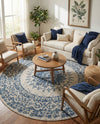 Patio Heritage Collection Area Rug -  Lafayette (Blue) Round Blue  lifestyle 78