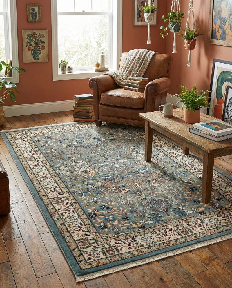 Persian Elegance Collection Area Rug -  Kerman (Blue) Rectangle Blue  lifestyle 13