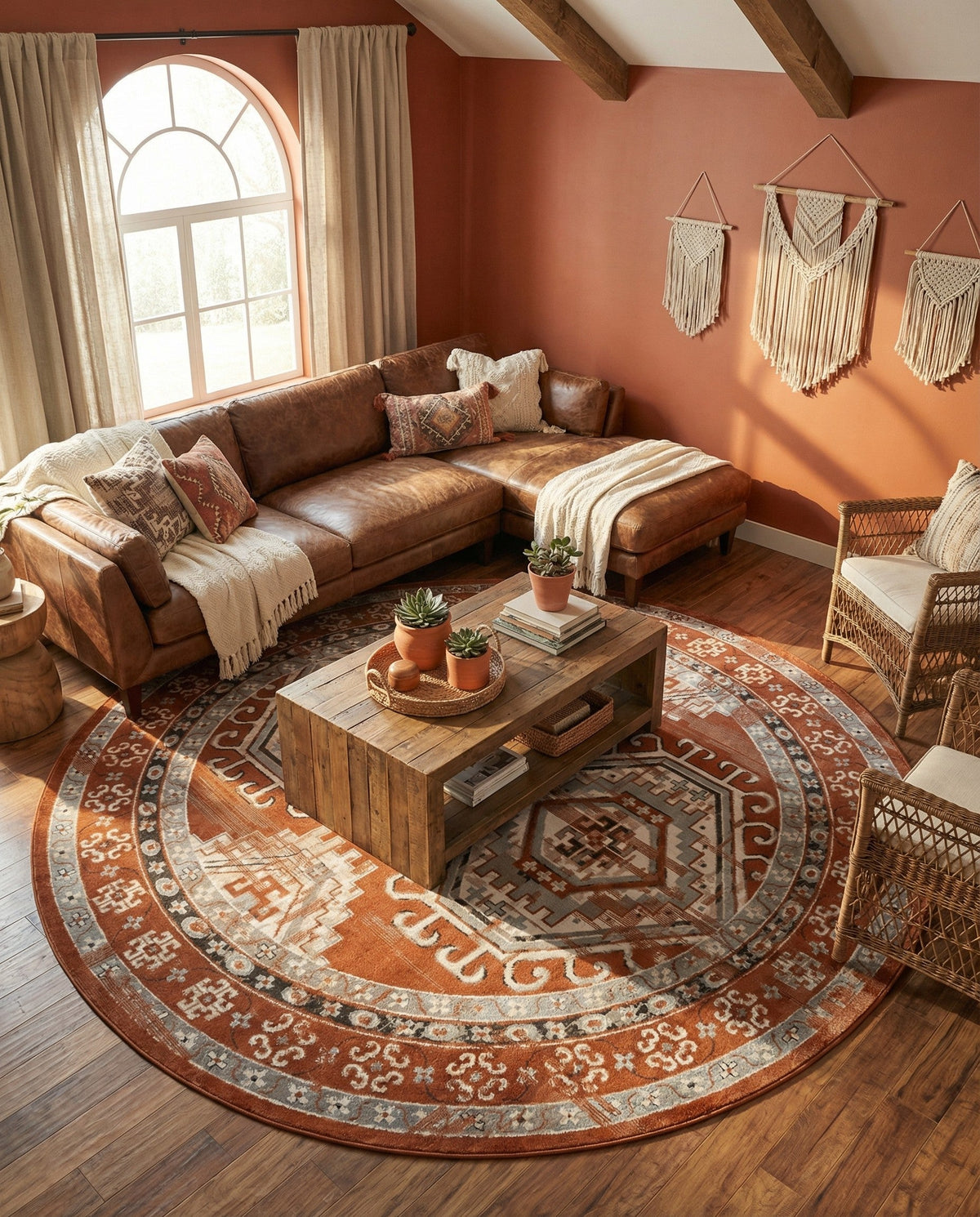 Savannah Elegance Collection Area Rug -  Tybee (Terracotta) Round Terracotta  lifestyle 60