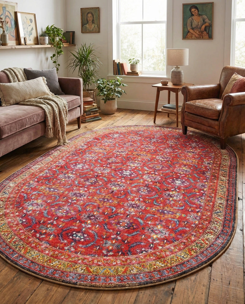 Heritage Elegance Collection Area Rug -  Fontainebleau Oval Red  lifestyle 42