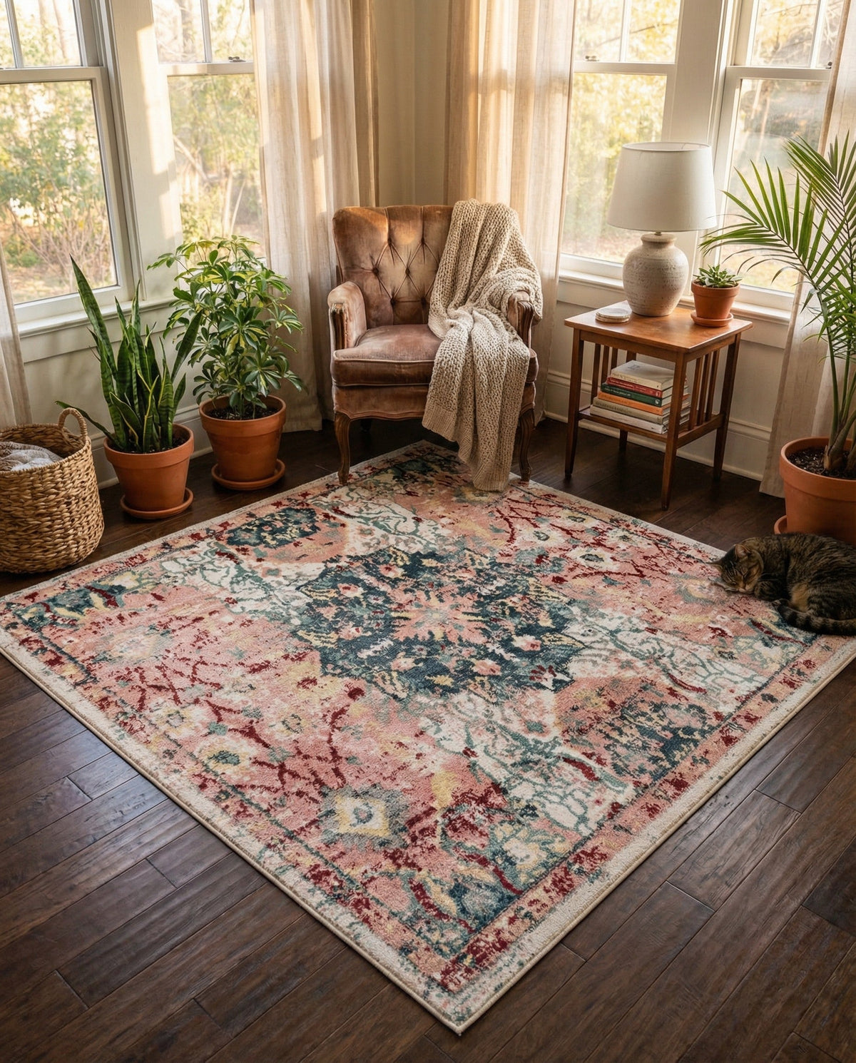 Savannah Elegance Collection Area Rug -  Azalea Square Pink  lifestyle 138