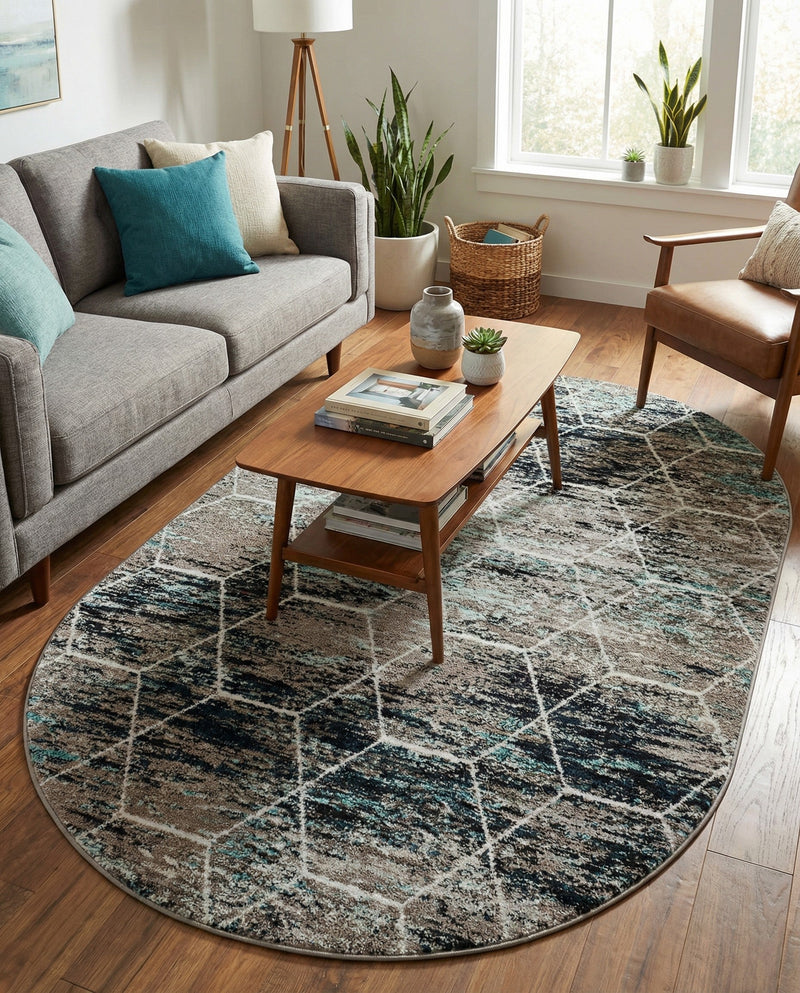 Trellis Mosaic Collection Area Rug - Arborville (Blue Multi) Oval Blue Multi  lifestyle 57