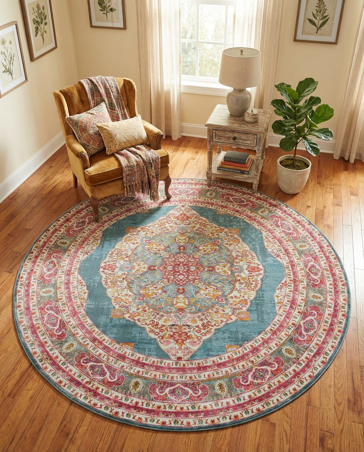 Caribbean Breeze Collection Area Rug -  Windward Round Turquoise  lifestyle 162