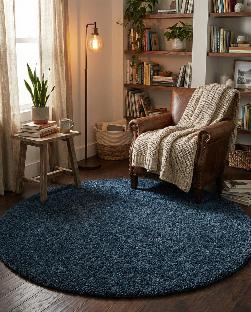 Alpine Plush Collection Area Rug -  Cortina (Marine Blue) Round Marine Blue  lifestyle 67