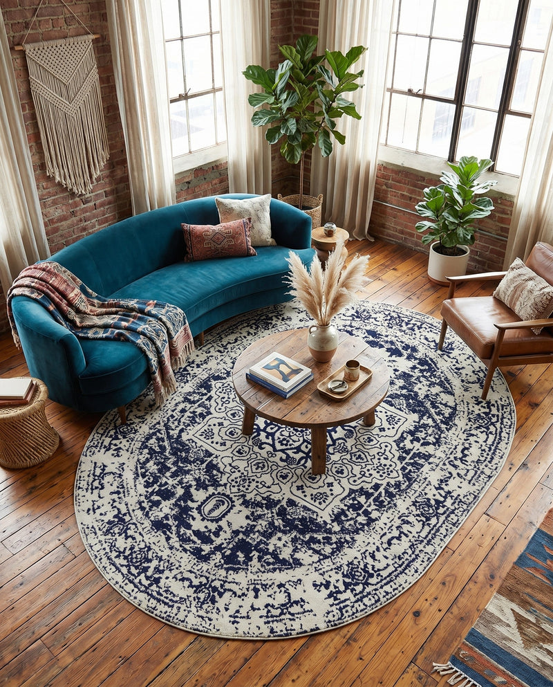 Georgetown Rugs Collection Area Rug - Dupont (Blue) Oval Blue  lifestyle 65