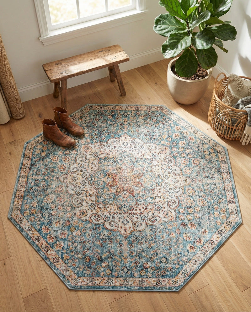 Coastal Haven Collection Area Rug - Seabreeze (Blue) Octagon Blue  lifestyle 37