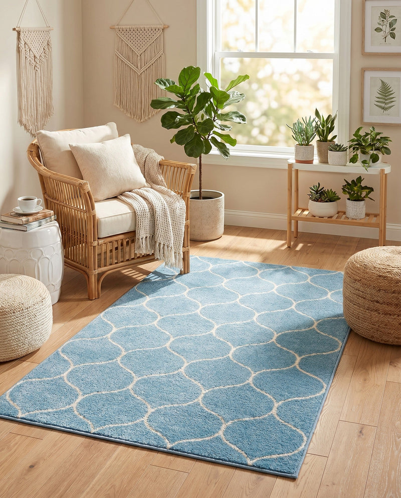 Trellis Mosaic Collection Area Rug -  Pergolatown (Light Blue) Rectangle Light Blue  lifestyle 17