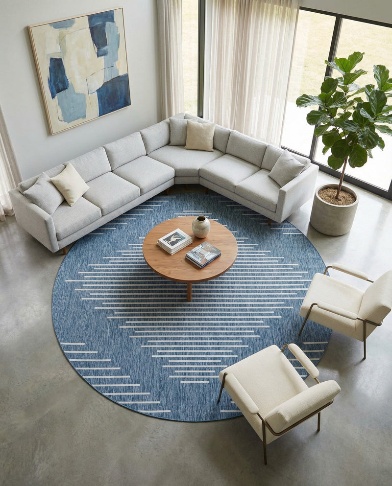 Urban Terrace Collection Area Rug -  Chelsea (Blue) Round Blue  lifestyle 70