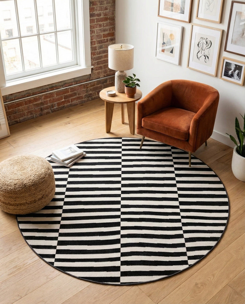Soho Elegance Collection Area Rug -  Hudson (Black) Round Black  lifestyle 79
