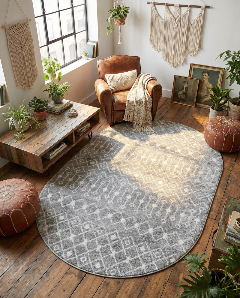 Mediterranean Lattice Collection Area Rug - Santorini (Gray) Oval Gray  lifestyle 68