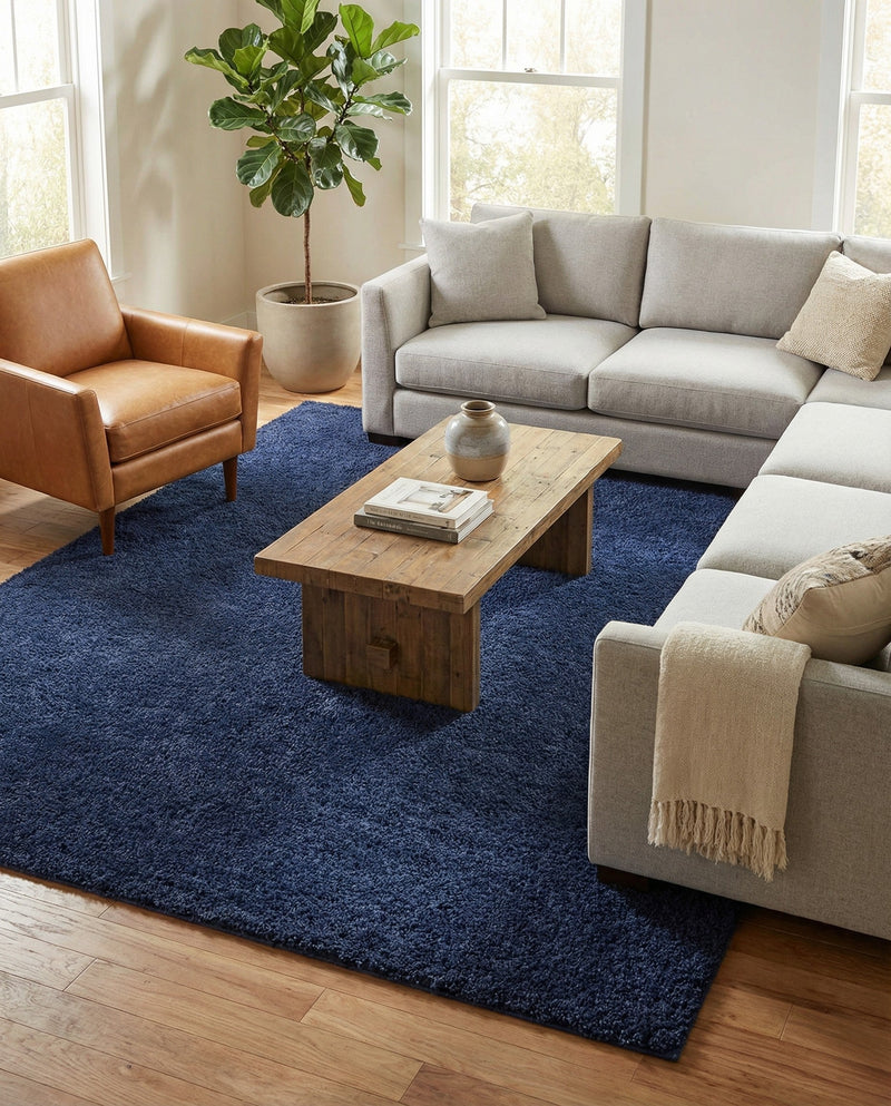 Solid Shag Seaside Collection Area Rug - Azure Cove (Navy Blue) Rectangle Navy Blue  lifestyle 20