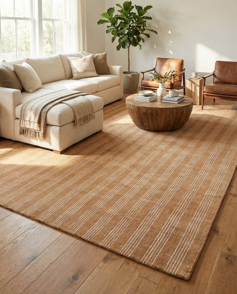 Hampton Stripes Wool Collection Area Rug - Montauk Rectangle Latte Brown  lifestyle 38