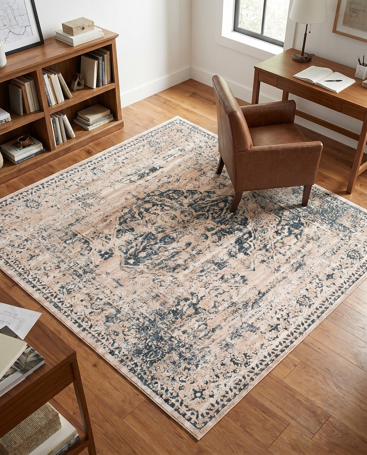 Coastal Manor Collection Area Rug -  Dunes Square Dark Blue  lifestyle 97