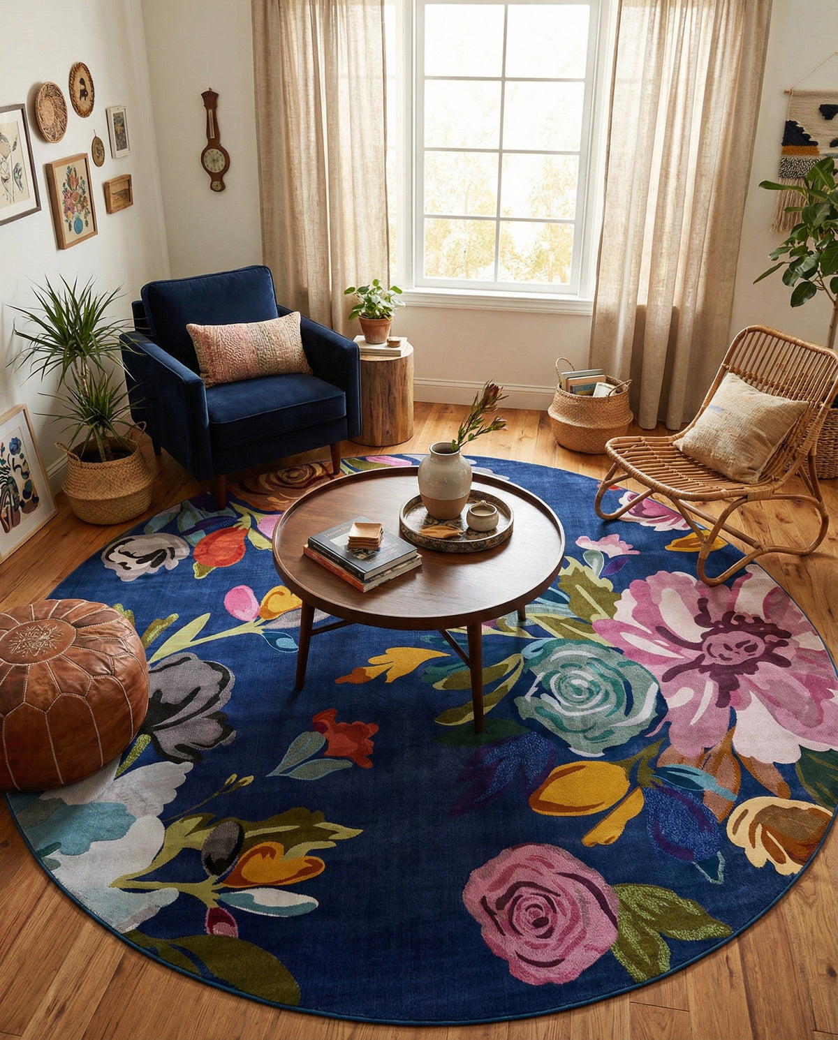 Meadow Breeze Collection Area Rug - Wildflower Round Blue  lifestyle 129