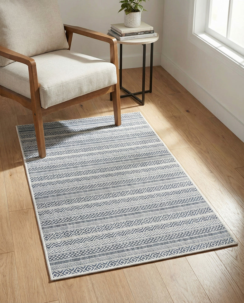 Seaside Stripes Collection Area Rug -  Boardwalk (Light Blue) Rectangle Light Blue  lifestyle 32