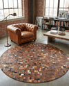 Havana Hide Patchwork Collection Area Rug - Cienfuegos Round Black and Brown  lifestyle 13