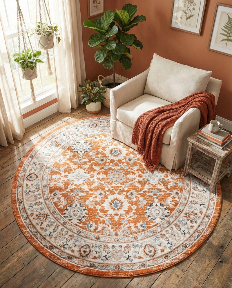 Savannah Elegance Collection Area Rug - Augusta (Rust Red) Round Rust Red  lifestyle 79