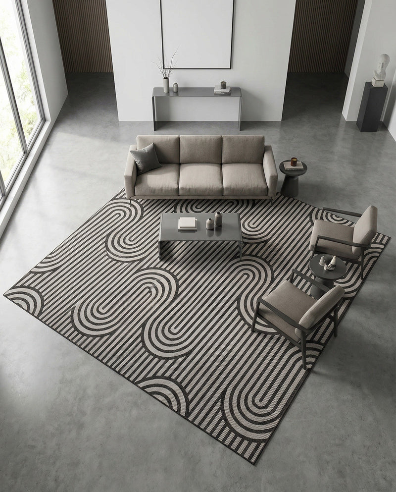 Urban Terrace Collection Area Rug -  Uptown Square Black and White  lifestyle 52