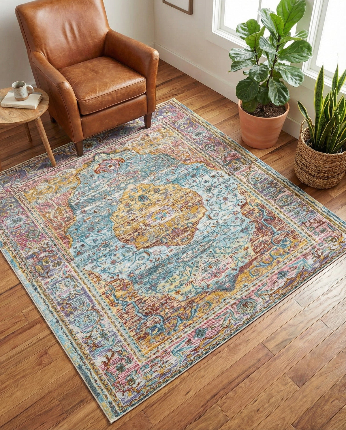 Caribbean Breeze Collection Area Rug -  Vieques Square Light Blue  lifestyle 75