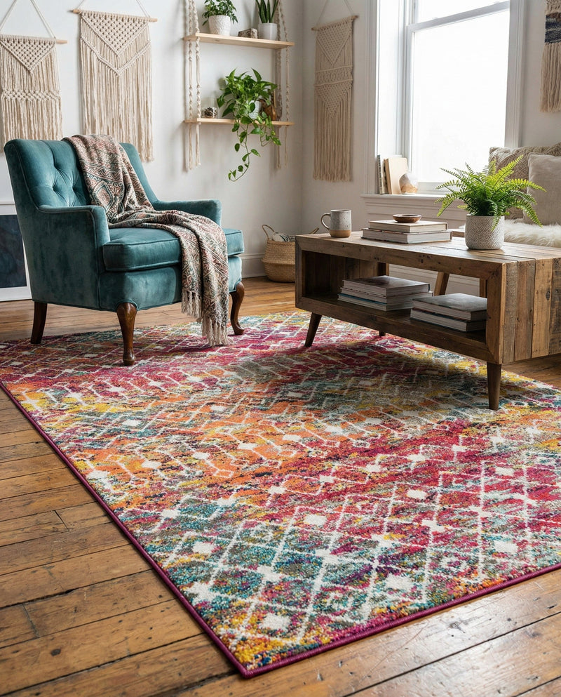 Mediterranean Lattice Collection Area Rug - Santorini (Multi) Rectangle Multi  lifestyle 7