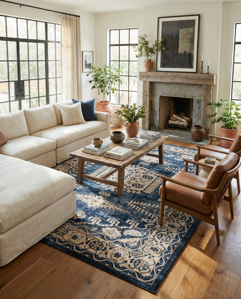 Eden Oasis Collection Area Rug -  Refuge (Dark Blue) Rectangle Dark Blue  lifestyle 15
