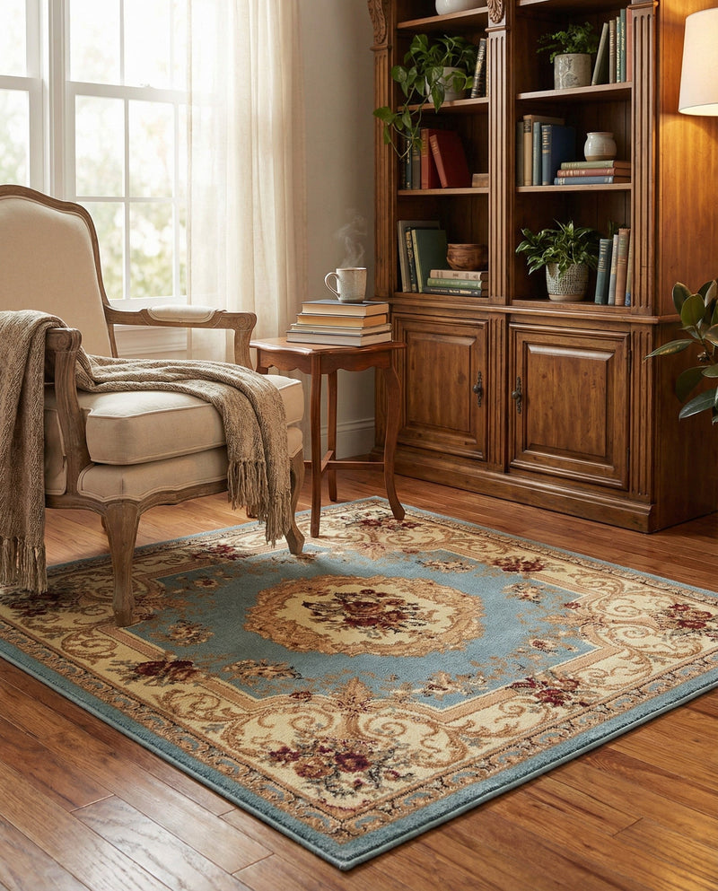 Versailles Elegance Collection Area Rug -  Louveciennes (Light Blue) Square Light Blue  lifestyle 31
