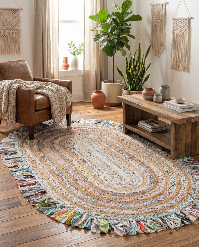 Osian Looms Collection Area Rug - Kathmandu Oval Multi White  lifestyle 18