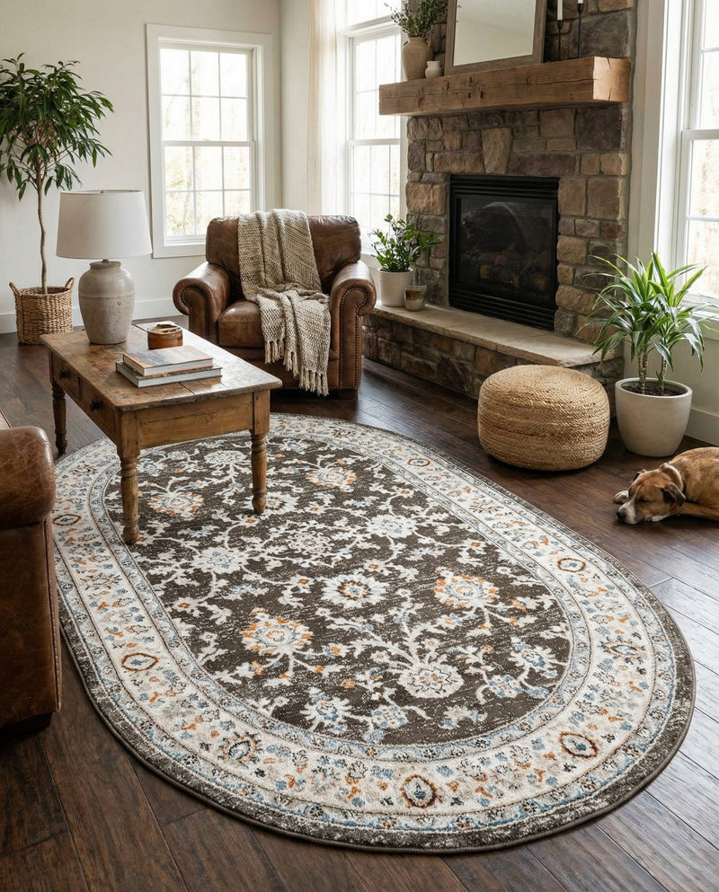 Savannah Elegance Collection Area Rug - Augusta (Fume Gray) Oval Fume Gray  lifestyle 36