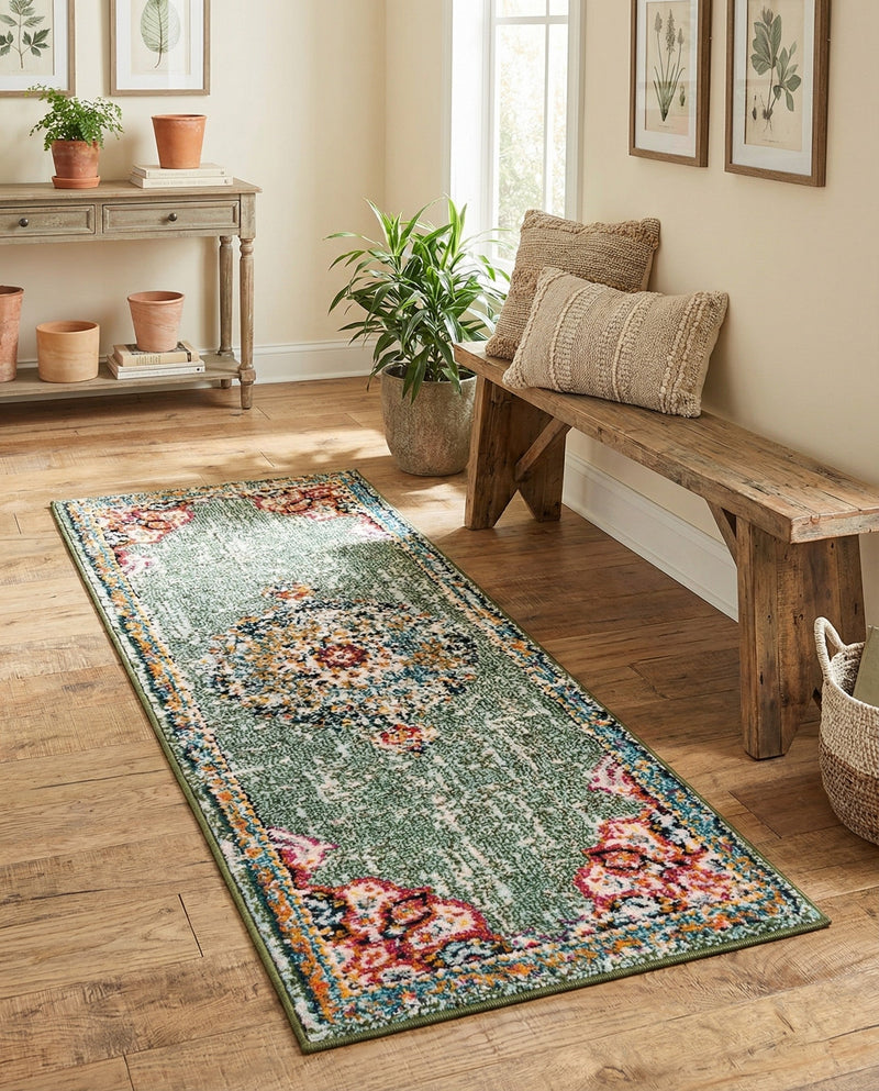 Brighton Terrace Collection Area Rug - Hove (Green) Runner Green  lifestyle 51