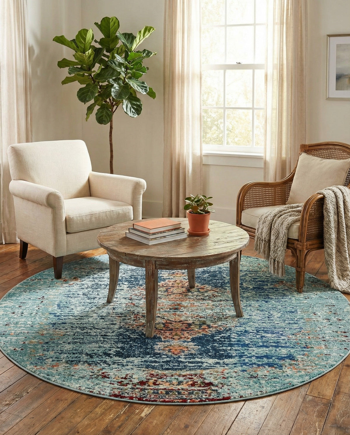 Venetian Tapestry Collection Area Rug -  Giudecca Round Turquoise  lifestyle 91