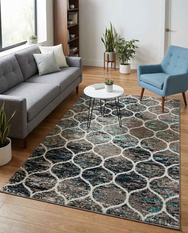 Trellis Mosaic Collection Area Rug -  Pergolatown (Blue Multi) Rectangle Blue Multi  lifestyle 24