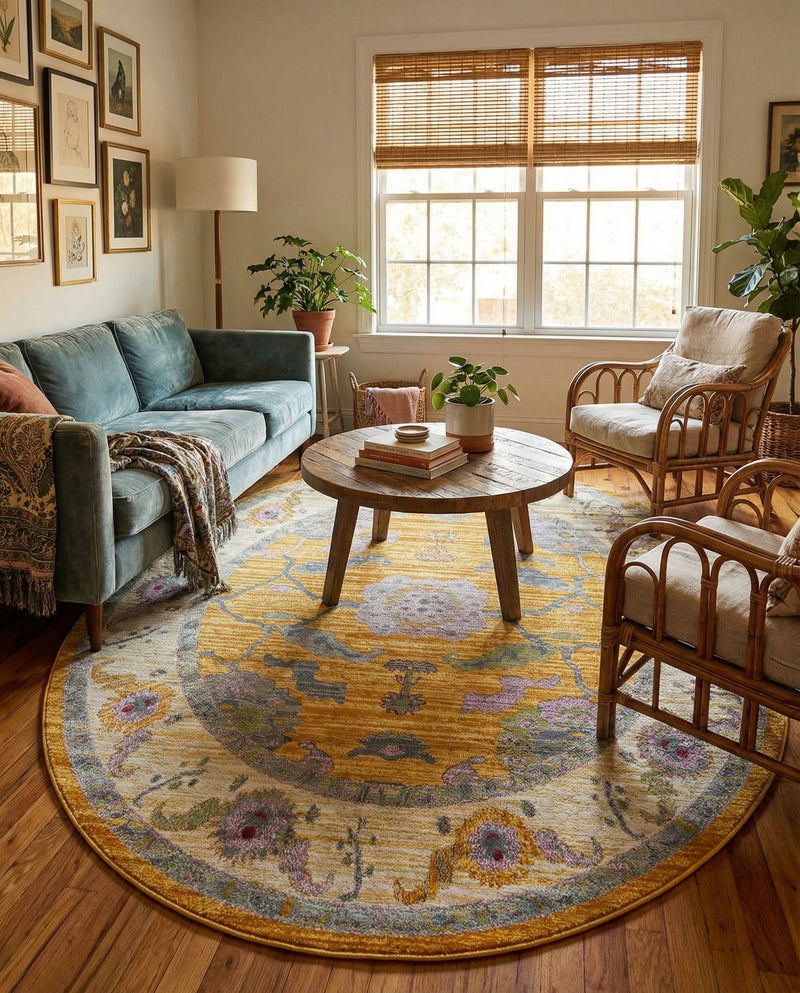 Arcadia Rugs Collection Area Rug - Eden (Yellow) Oval Yellow  lifestyle 43