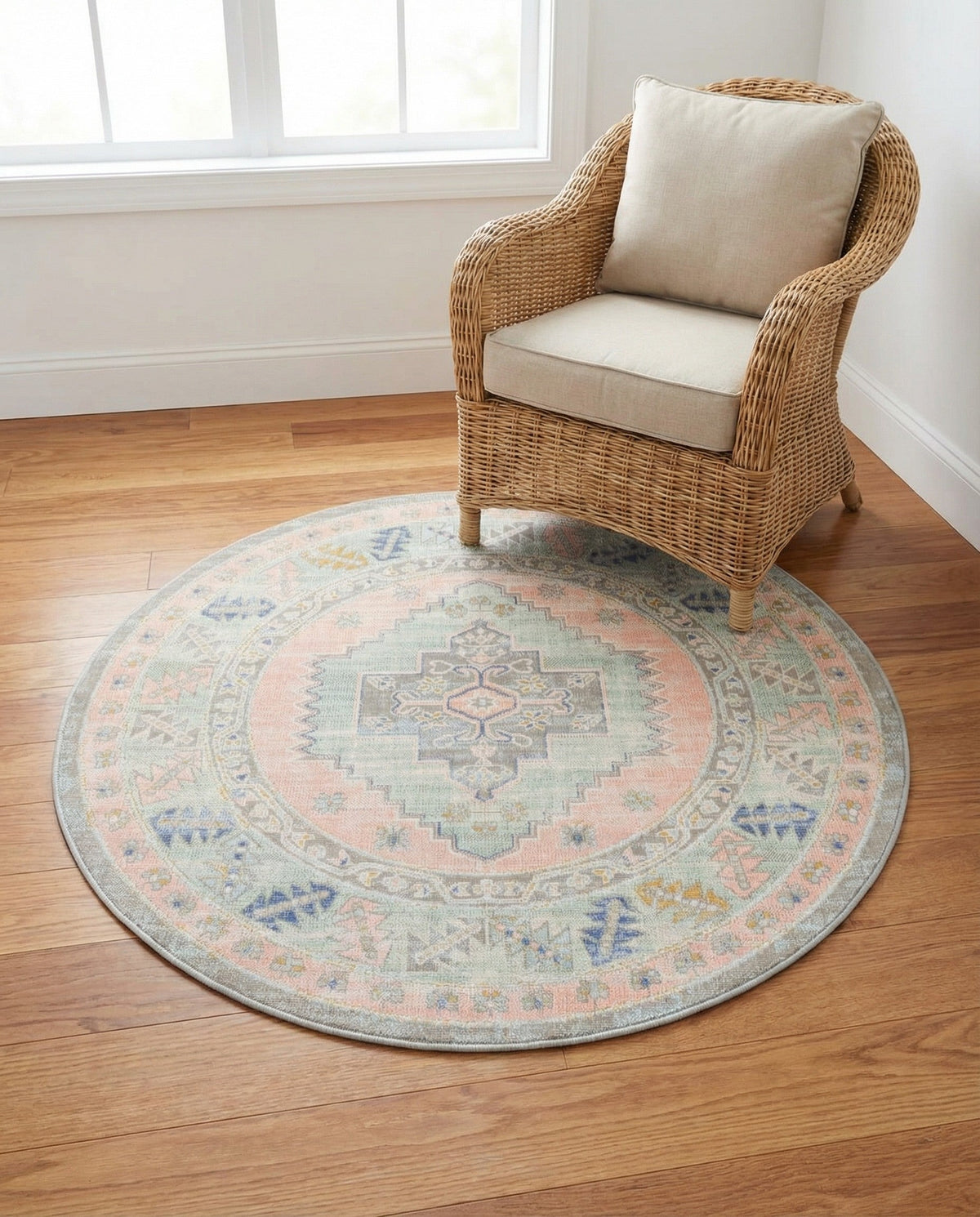 Savannah Series Collection Area Rug -  Augusta (Pink) Round Pink  lifestyle 103