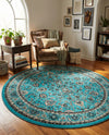 Isfahan Elegance Collection Area Rug - Naghsh-e Jahan (Turquoise) Round Turquoise  lifestyle 24