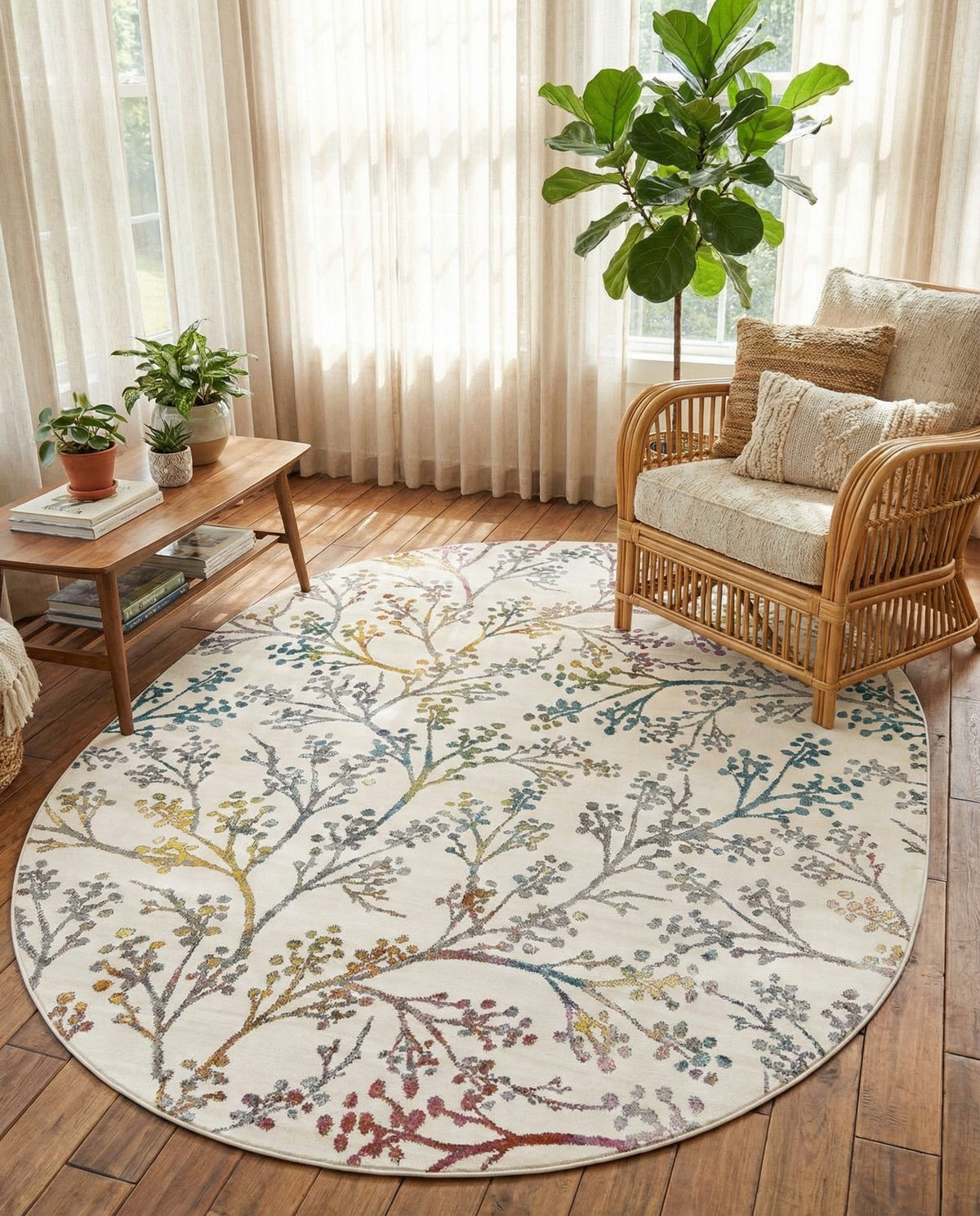 Meadow Breeze Collection Area Rug -  Sunbeam Oval Ivory  lifestyle 150