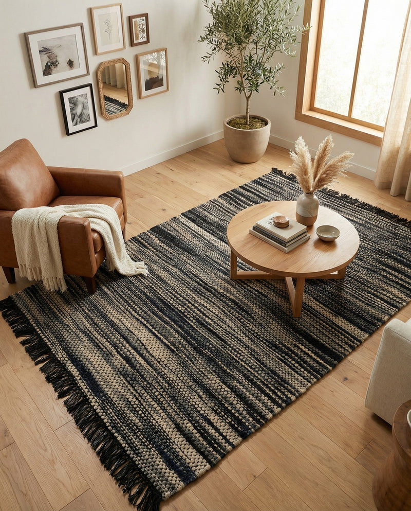 Savannah Jute Collection Area Rug - Nantucket Rectangle Navy Blue and Ivory  lifestyle 15