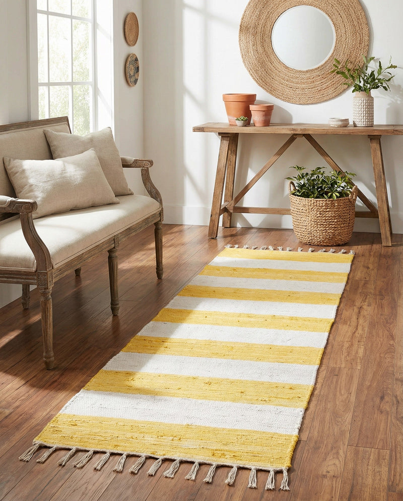 Tassel Trail Collection Area Rug - Pathway (Yellow and Ivory) Runner Yellow and Ivory  lifestyle 38