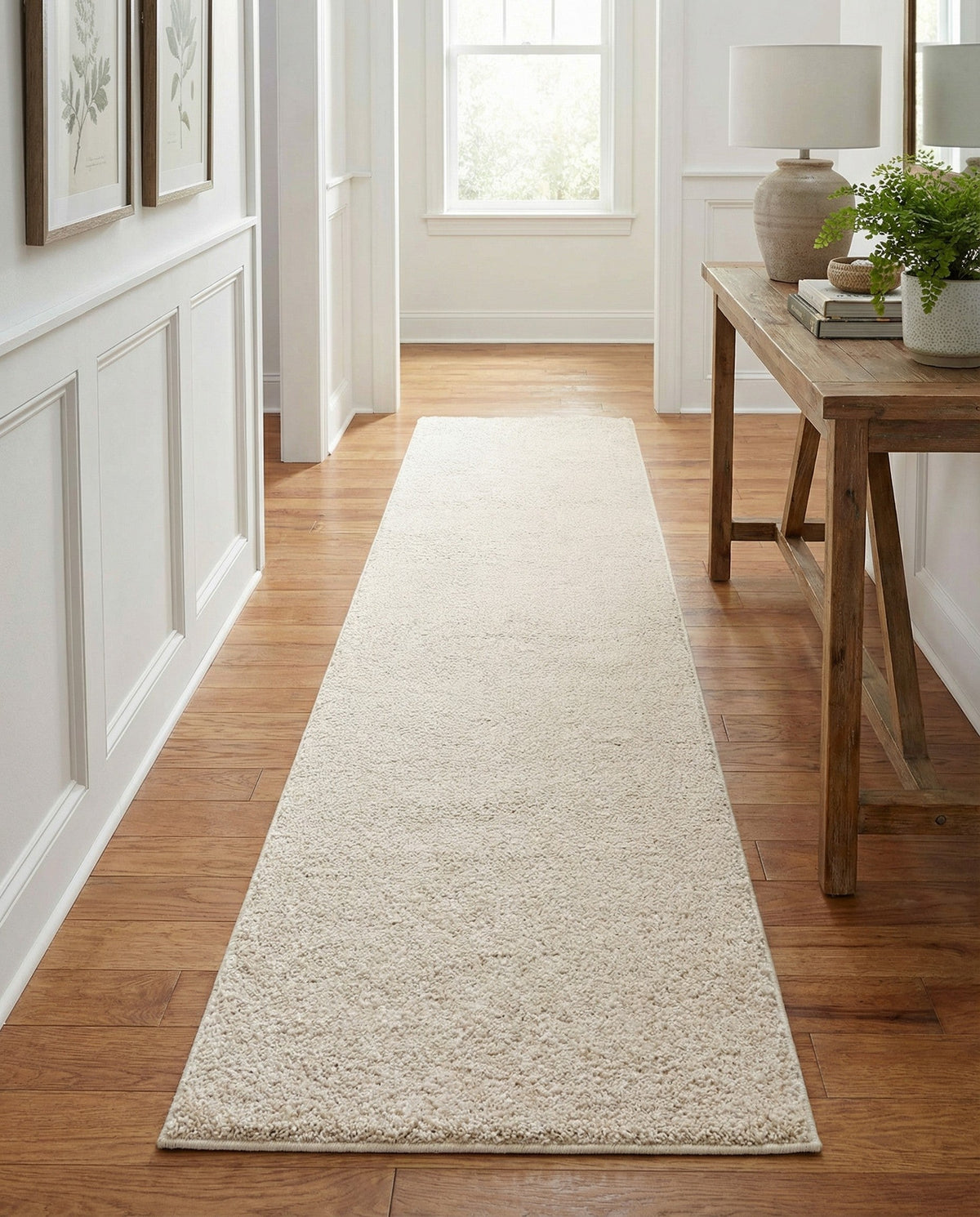 Solid Shag Seaside Collection Area Rug - Azure Cove (Ivory) Runner Ivory  lifestyle 85
