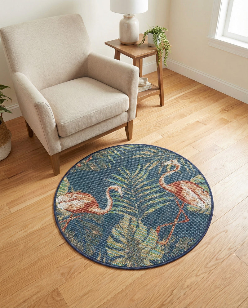 Coastal Terrace Collection Area Rug - Seabreeze Round Navy Blue  lifestyle 68
