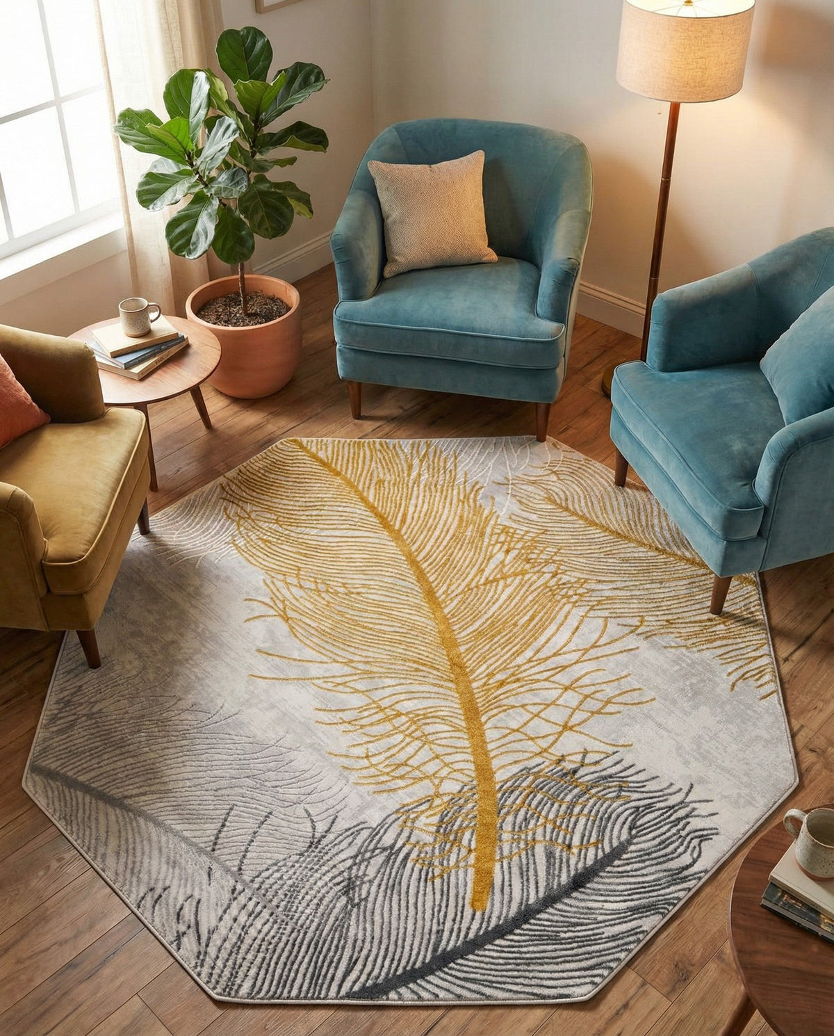 Bloomsbury Elegance Collection Area Rug -  Westminster Octagon Yellow Gray  lifestyle 157