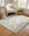Beverly Grove Collection Area Rug -  Fairfax (Aqua) Square Aqua  lifestyle 80