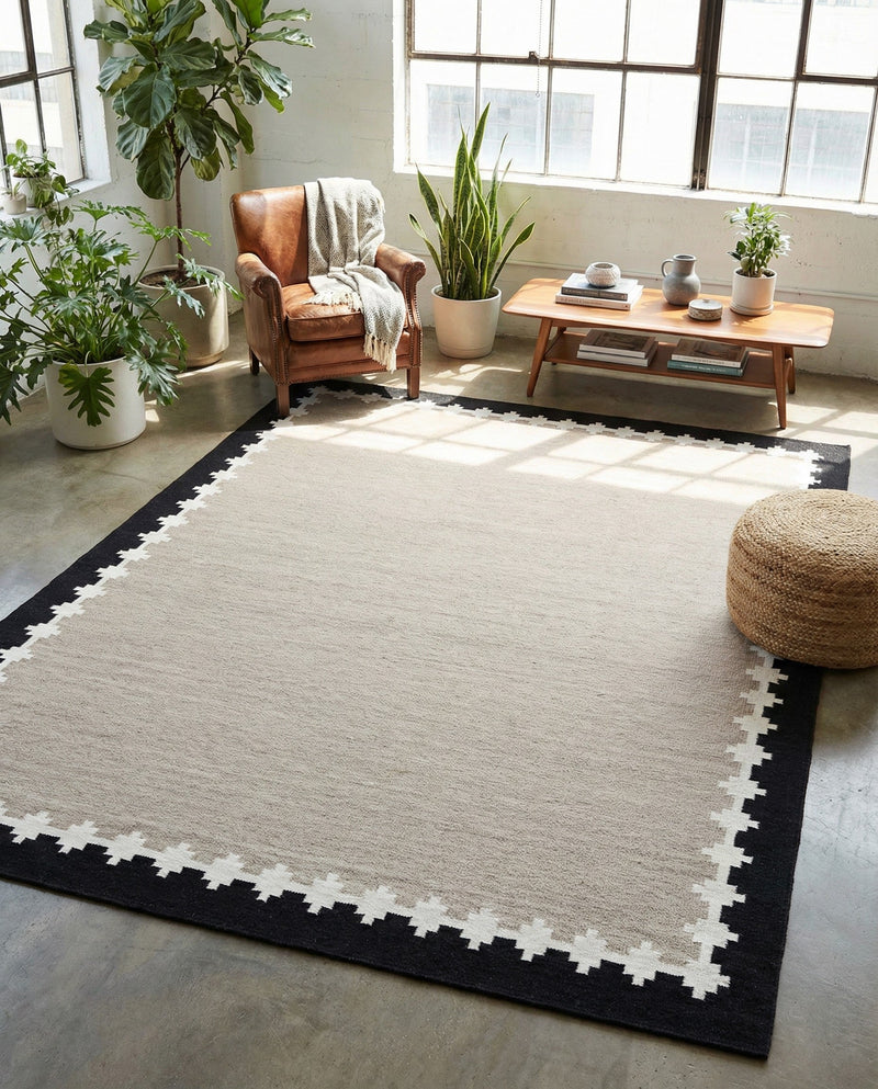 Caspian Wool Collection Area Rug - Baku Rectangle Gray and Black  lifestyle 10