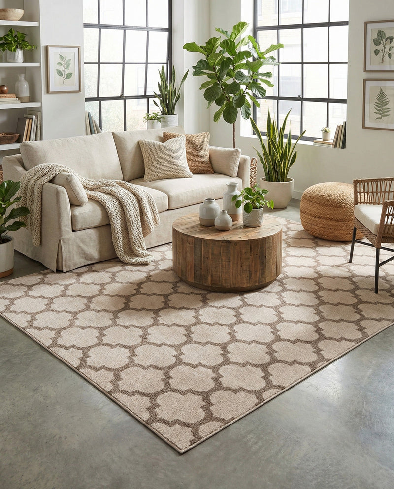 Lattice Gardens Collection Area Rug -  Bloomfield (Beige and Light Brown) Rectangle Beige and Light Brown  lifestyle 5