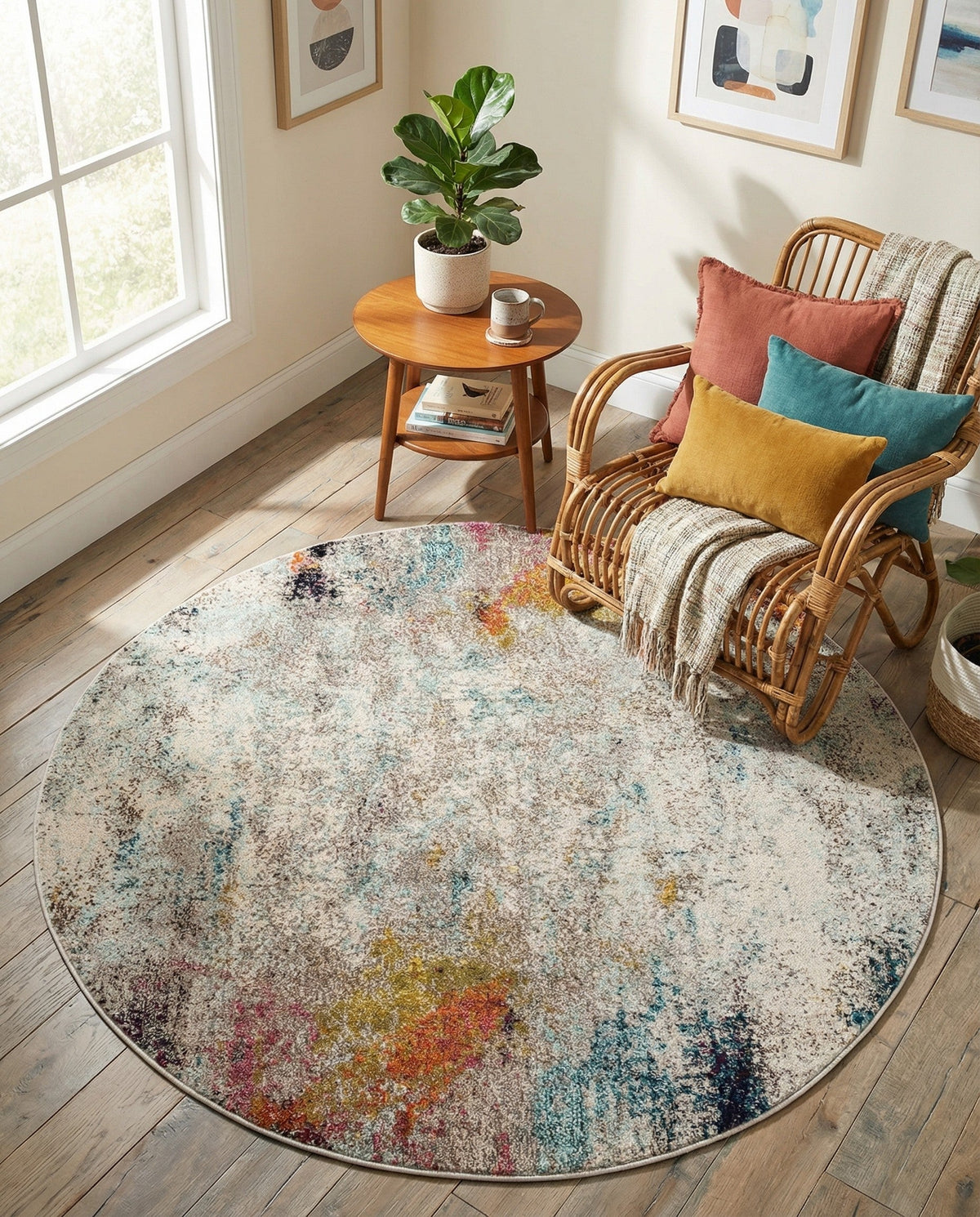 Chromatic Oasis Collection Area Rug -  Azure Round Beige  lifestyle 107