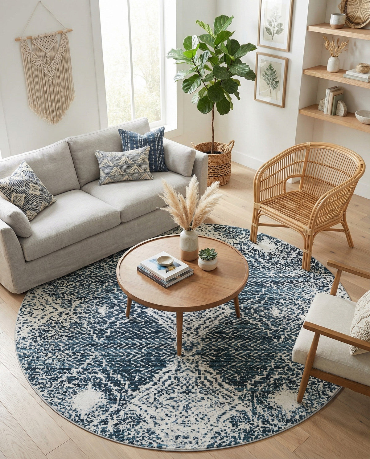 Aegean Elegance Washables Collection Area Rug -  Naxos Round Navy Blue  lifestyle 106