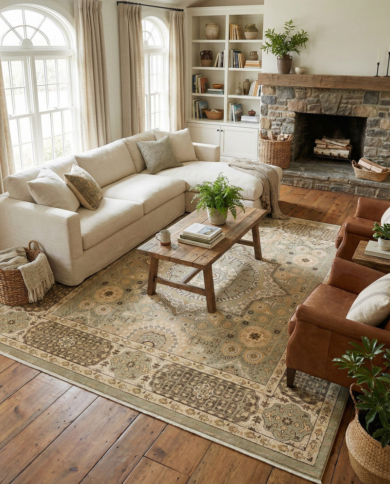 Ottoman Elegance Collection Area Rug -  Ephesus Rectangle Light Green  lifestyle 33