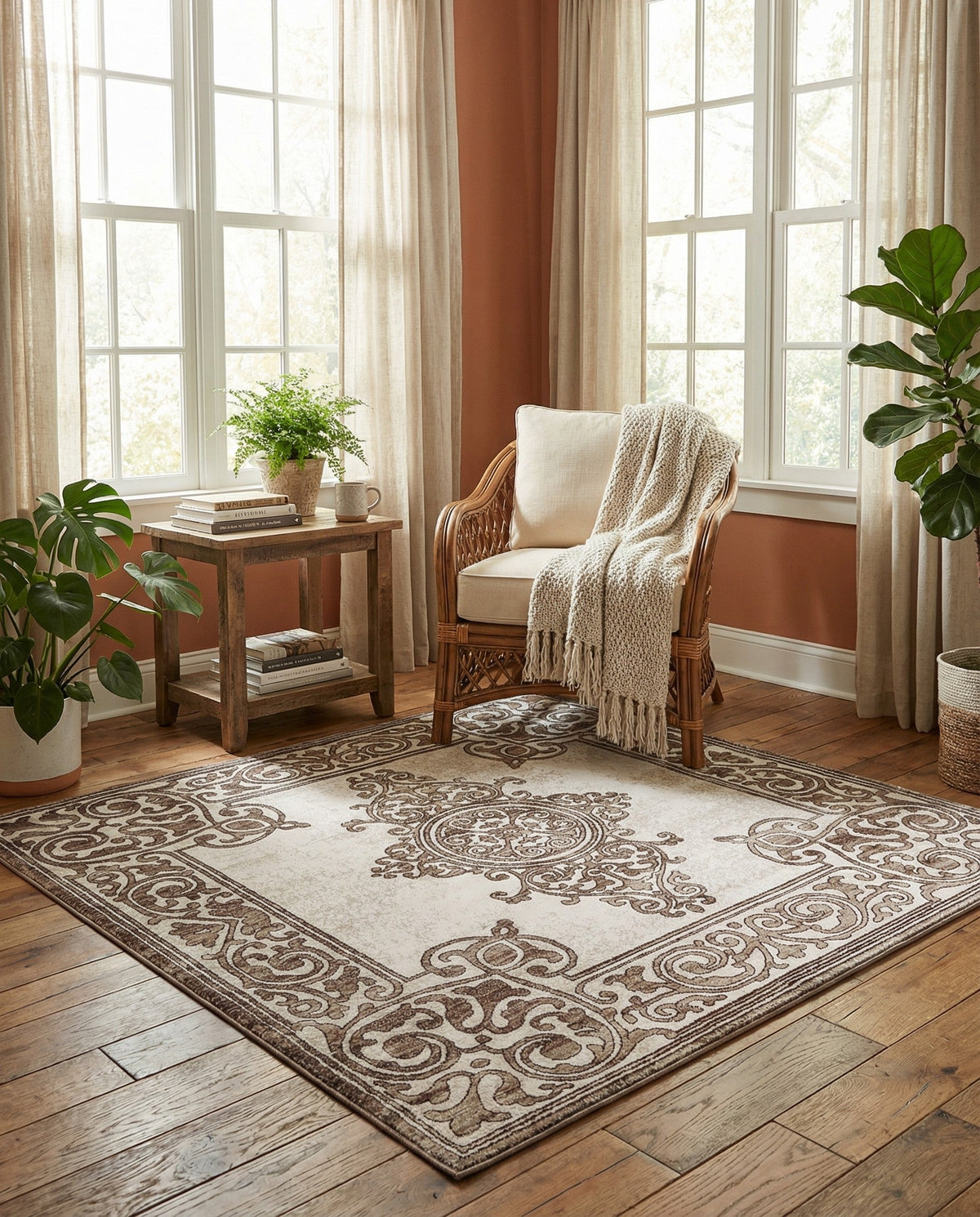 Sanctuary Retreat Collection Area Rug - Haven Square Chocolate Brown  lifestyle 157