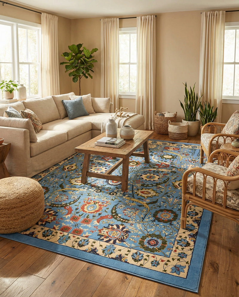 Tabriz Tapestry Collection Area Rug - Sahand (Blue) Rectangle Blue  lifestyle 3