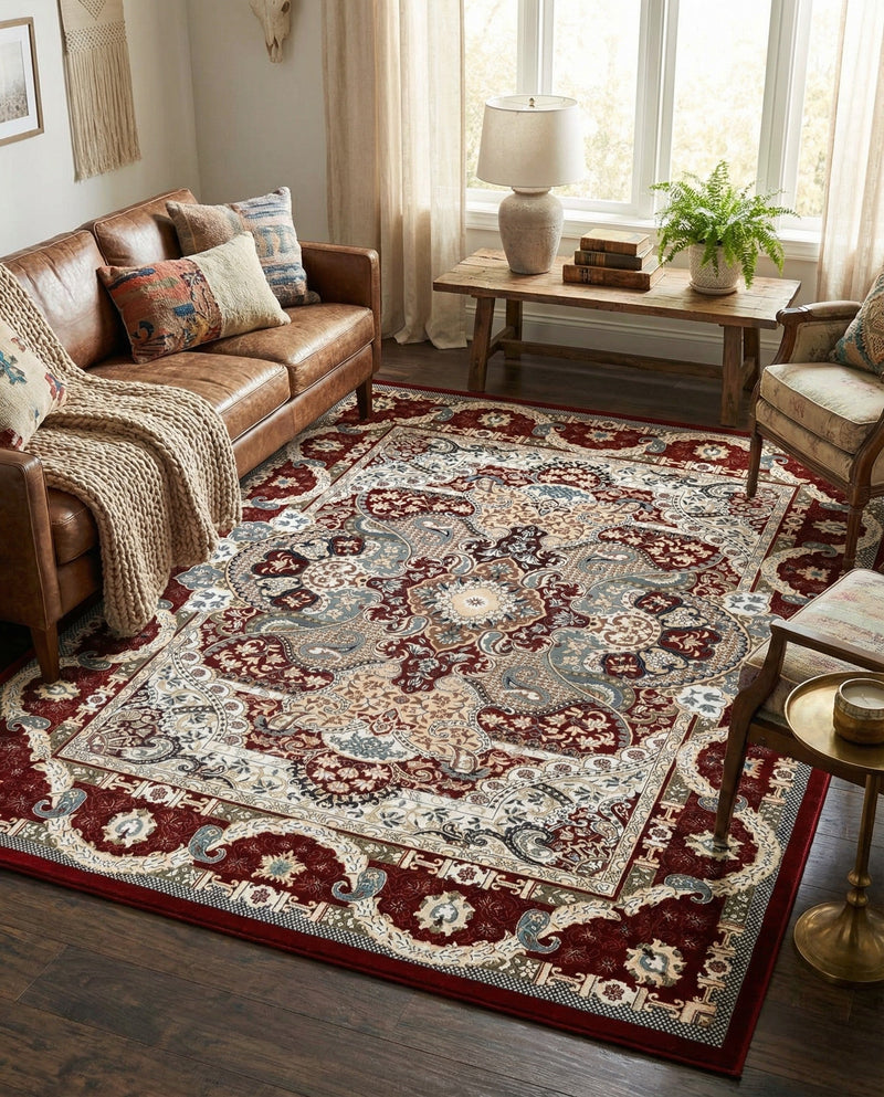 Persian Elegance Collection Area Rug -  Shiraz Rectangle Burgundy  lifestyle 36