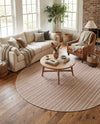 Seaside Stripes Collection Area Rug -  Boardwalk (Red) Round Red  lifestyle 27